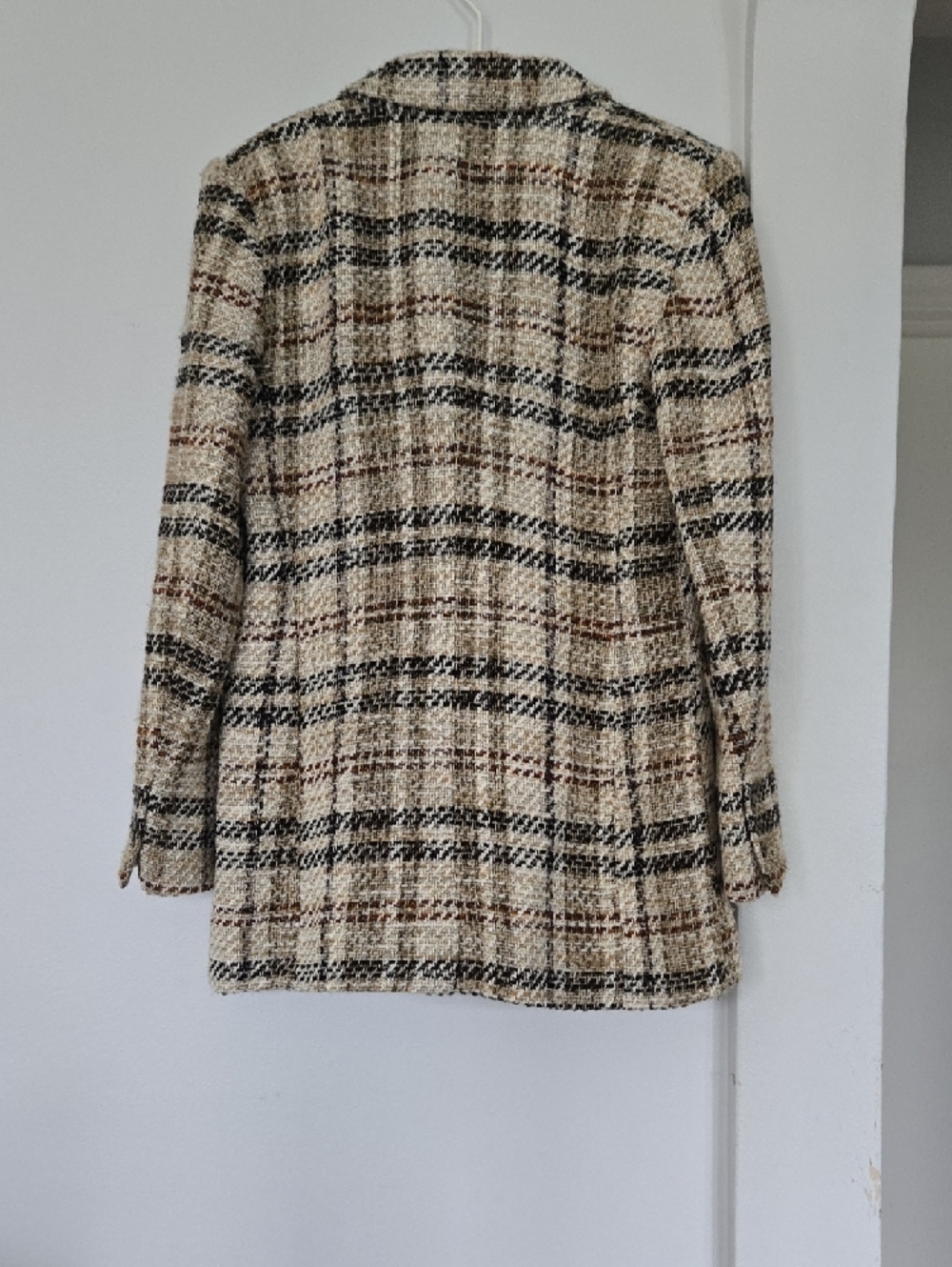 Zara Beige Multi Plaid Double-Breasted Blazer - Picture 12 of 15